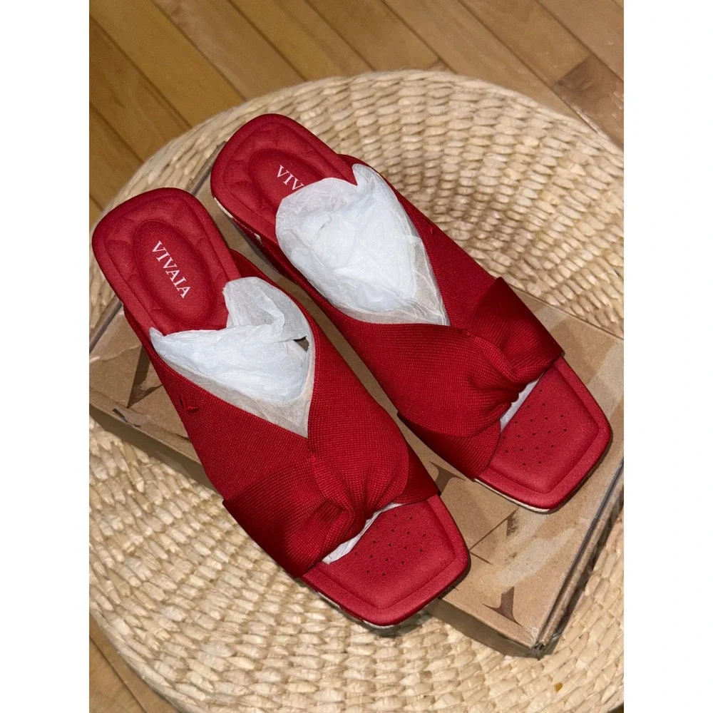 Vivaia‎ Red & White Striped Knot Wedge Platform Sandals Slides EU/39.5 US/8.5